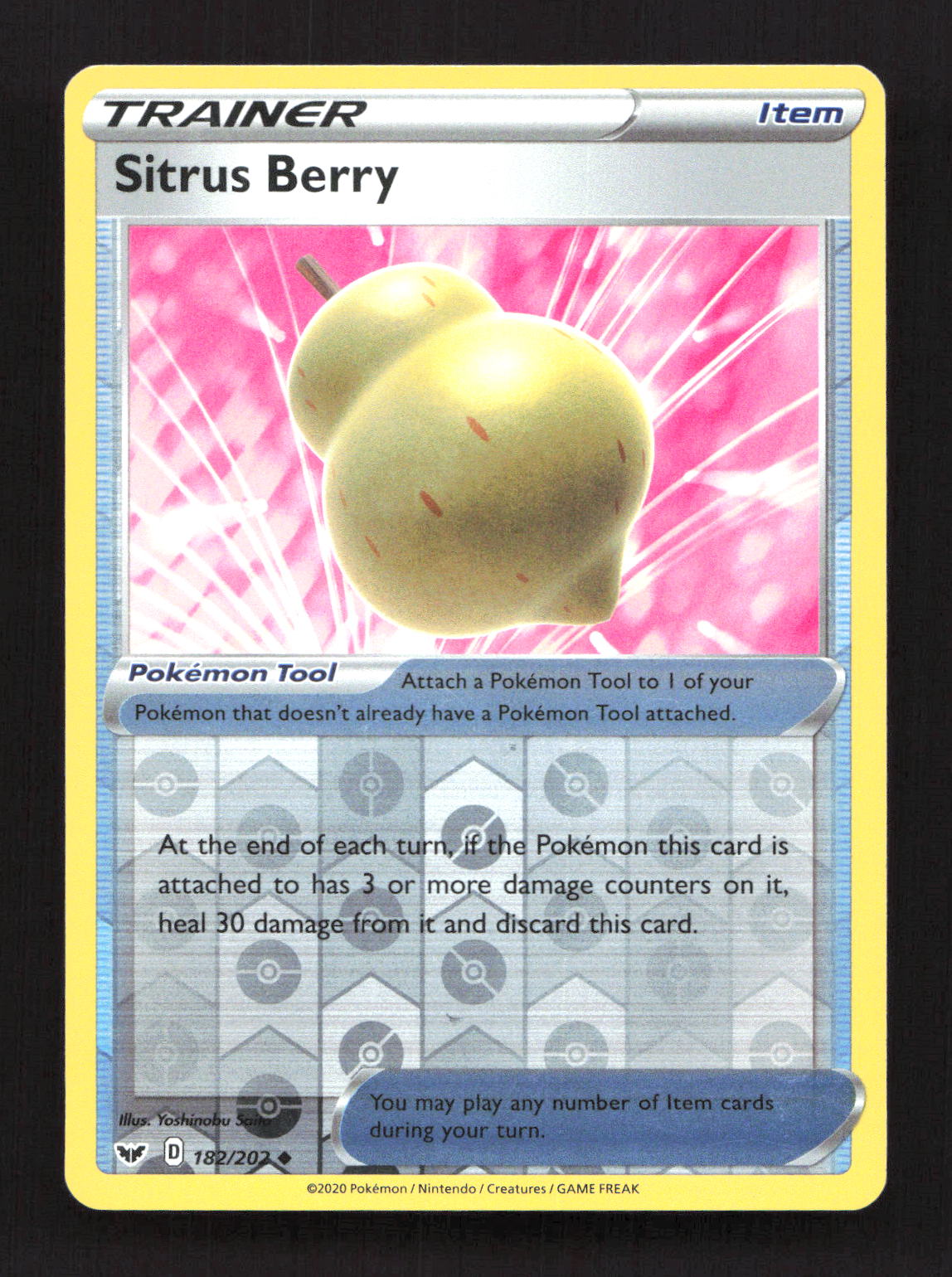 Sitrus Berry 182/202 Uncommon Sword & Shield Pokemon Reverse Holo Lightly Played