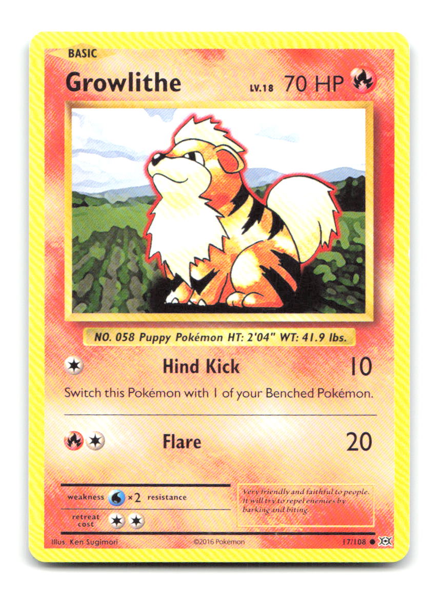 Growlithe 17/108 Common Evolutions Pokemon Lightly Played