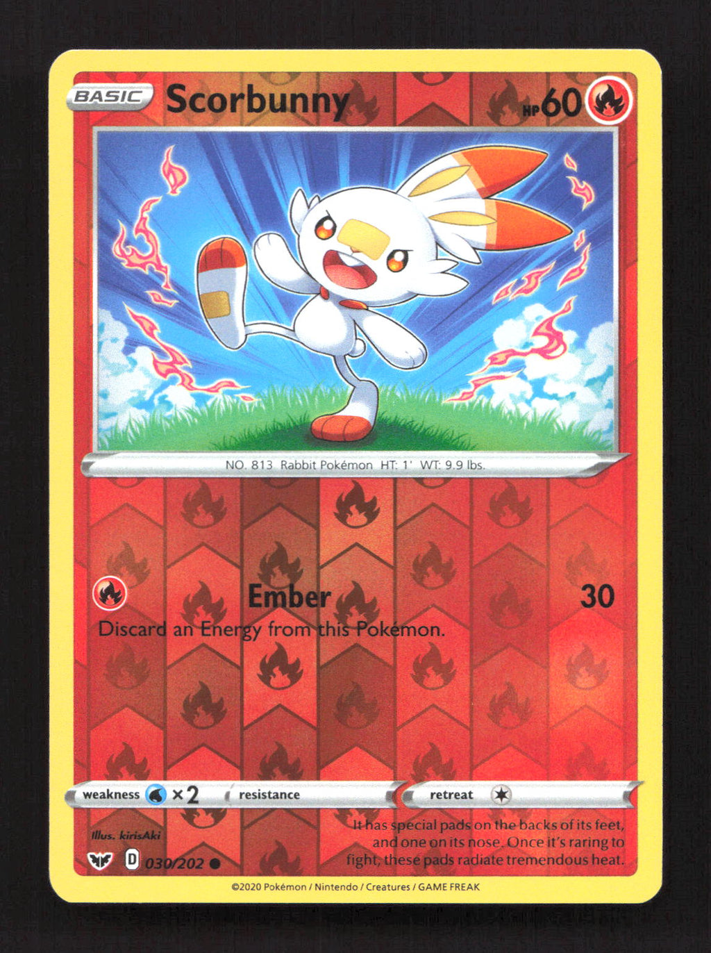 Scorbunny 030/202 Common Sword & Shield Pokemon Reverse Holo Lightly Played