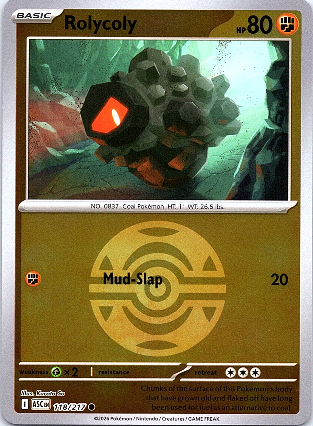 Rolycoly (Dusk Ball) 118/217 Common Ascended Heroes Pokemon Reverse Holo NM
