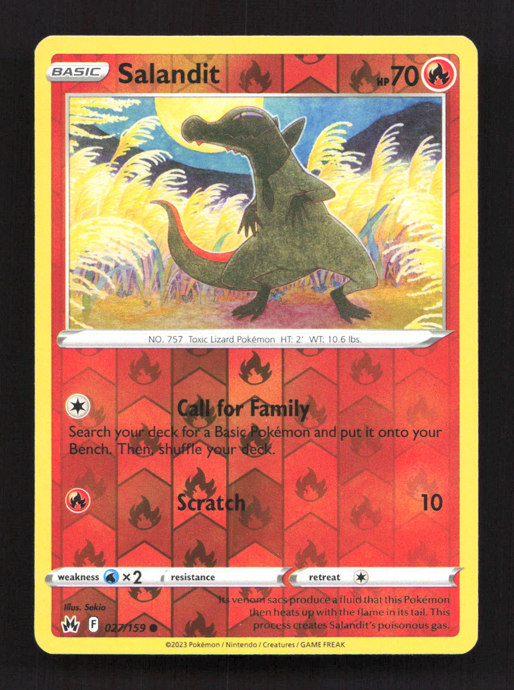 Salandit 027/159 Common Crown Zenith Pokemon Reverse Holo Lightly Played