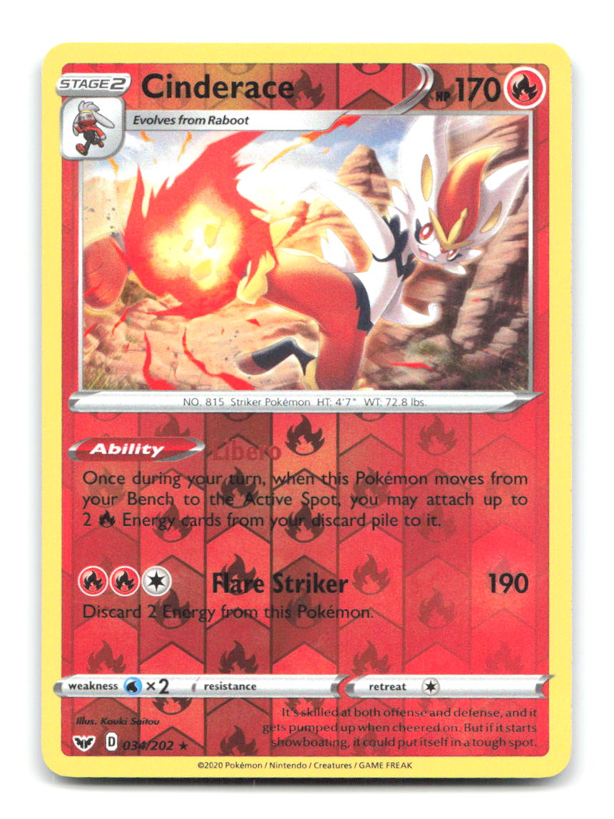 Cinderace 034/202 R Sword & Shield Pokemon Reverse Holo LP