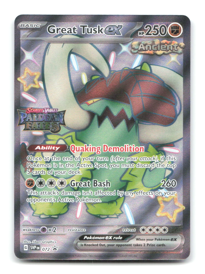 Great Tusk ex (Paldean Fates Stamped) 072 MCAP Pokemon Holo NM