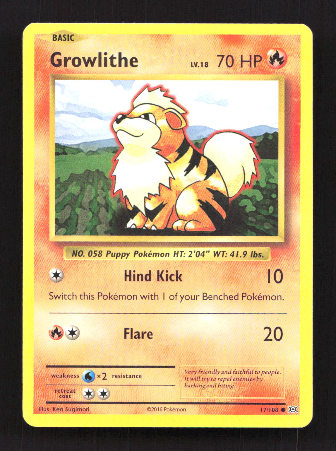 Growlithe 17/108 Common Evolutions Pokemon Moderately Played