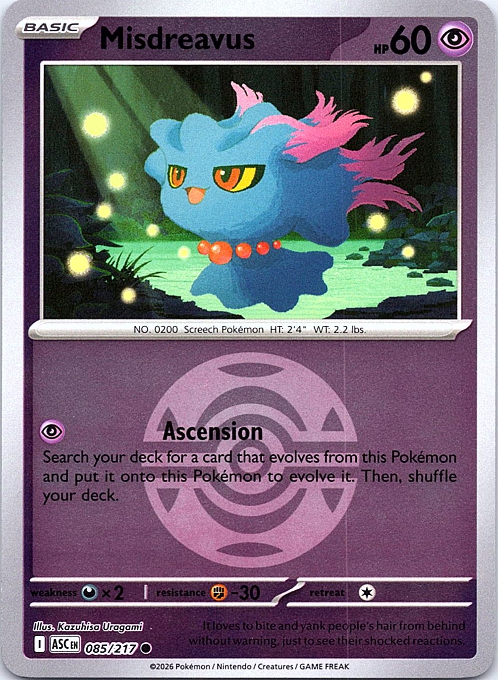 Misdreavus (Dusk Ball) 085/217 Common Ascended Heroes Pokemon Reverse Holo NM