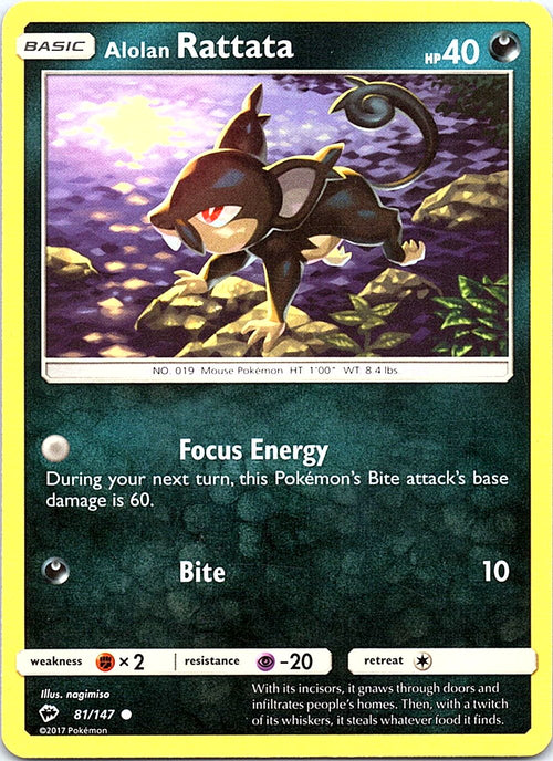 Alolan Rattata 81/147 Common Burning Shadows Pokemon Moderately Played