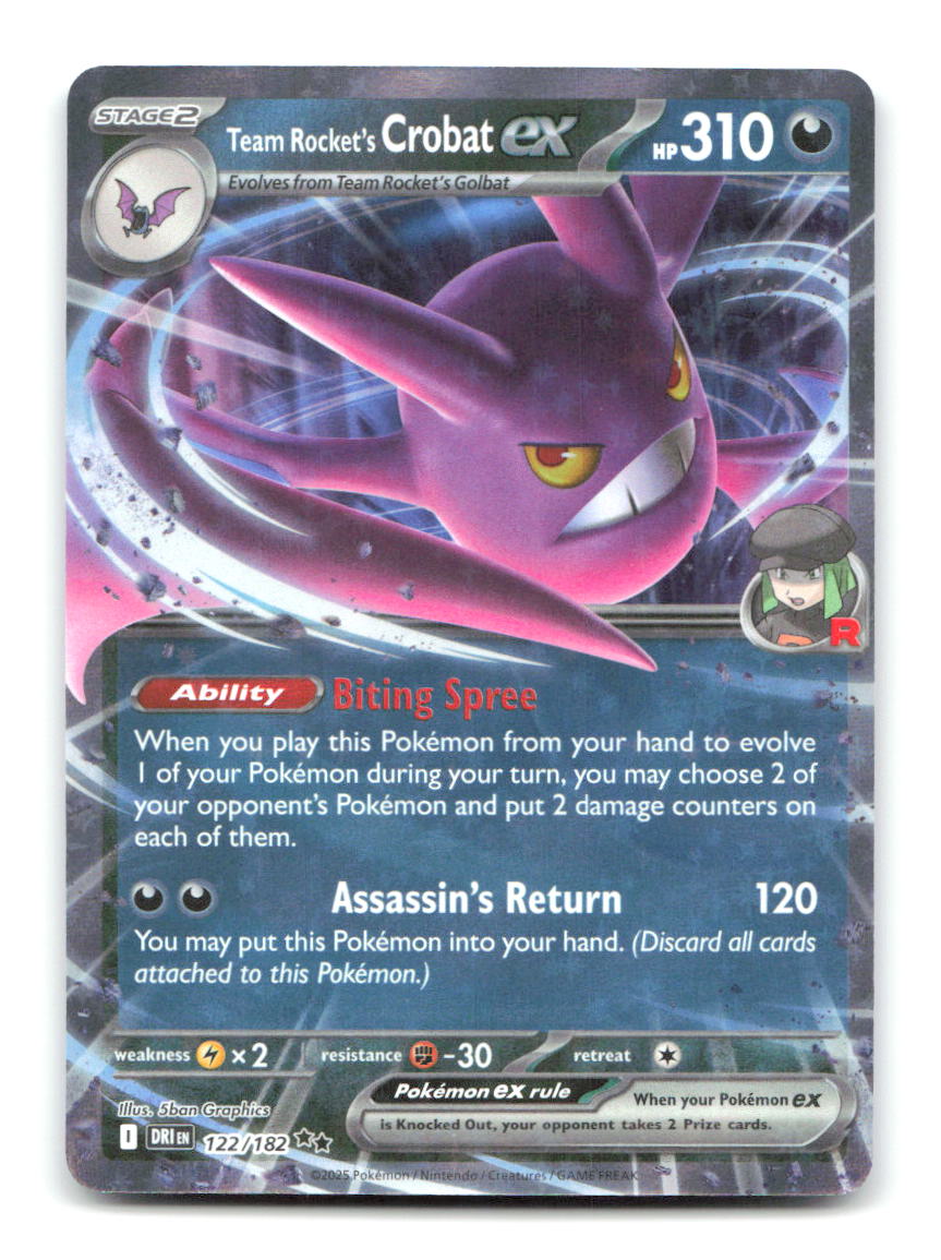 Team Rocket's Crobat ex 122/182 Double Rare Destined Rivals Pokemon Holo NM