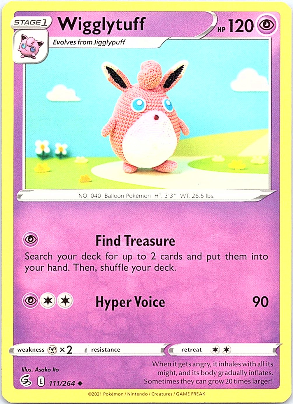 Wigglytuff 111/264 Uncommon Fusion Strike Pokemon Lightly Played