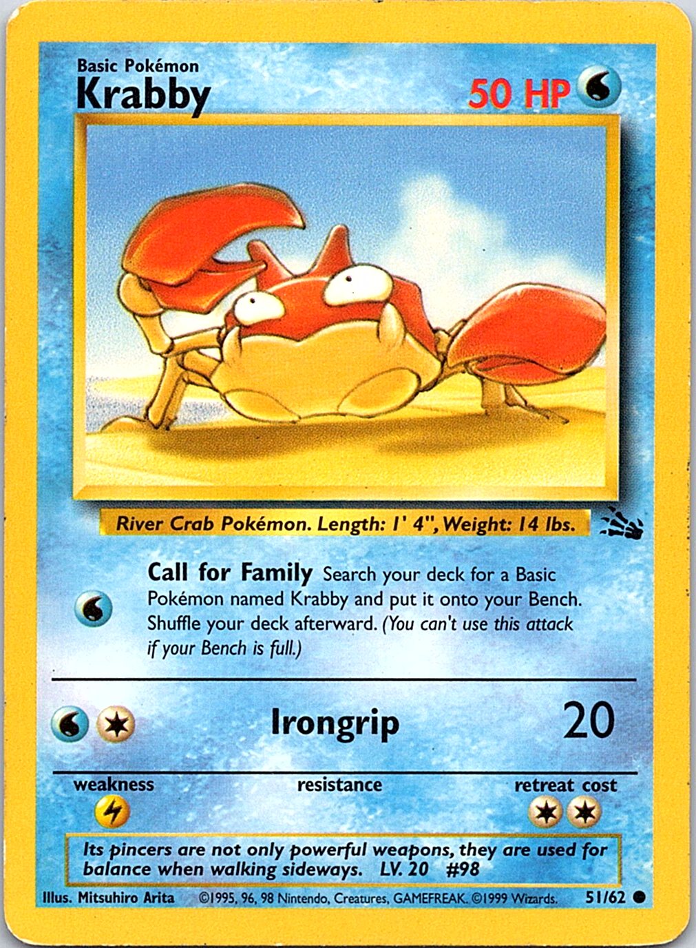 Krabby 51/62 Common Fossil Pokemon Heavily Played