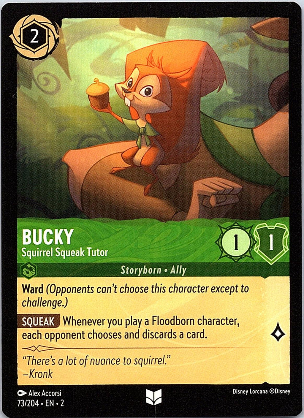 Bucky - Squirrel Squeak Tutor 73/204 Uncommon Rise of the Floodborn Lorcana NM