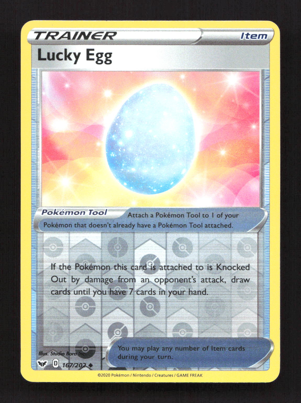 Lucky Egg 167/202 Uncommon Sword & Shield Pokemon Reverse Holo Lightly Played