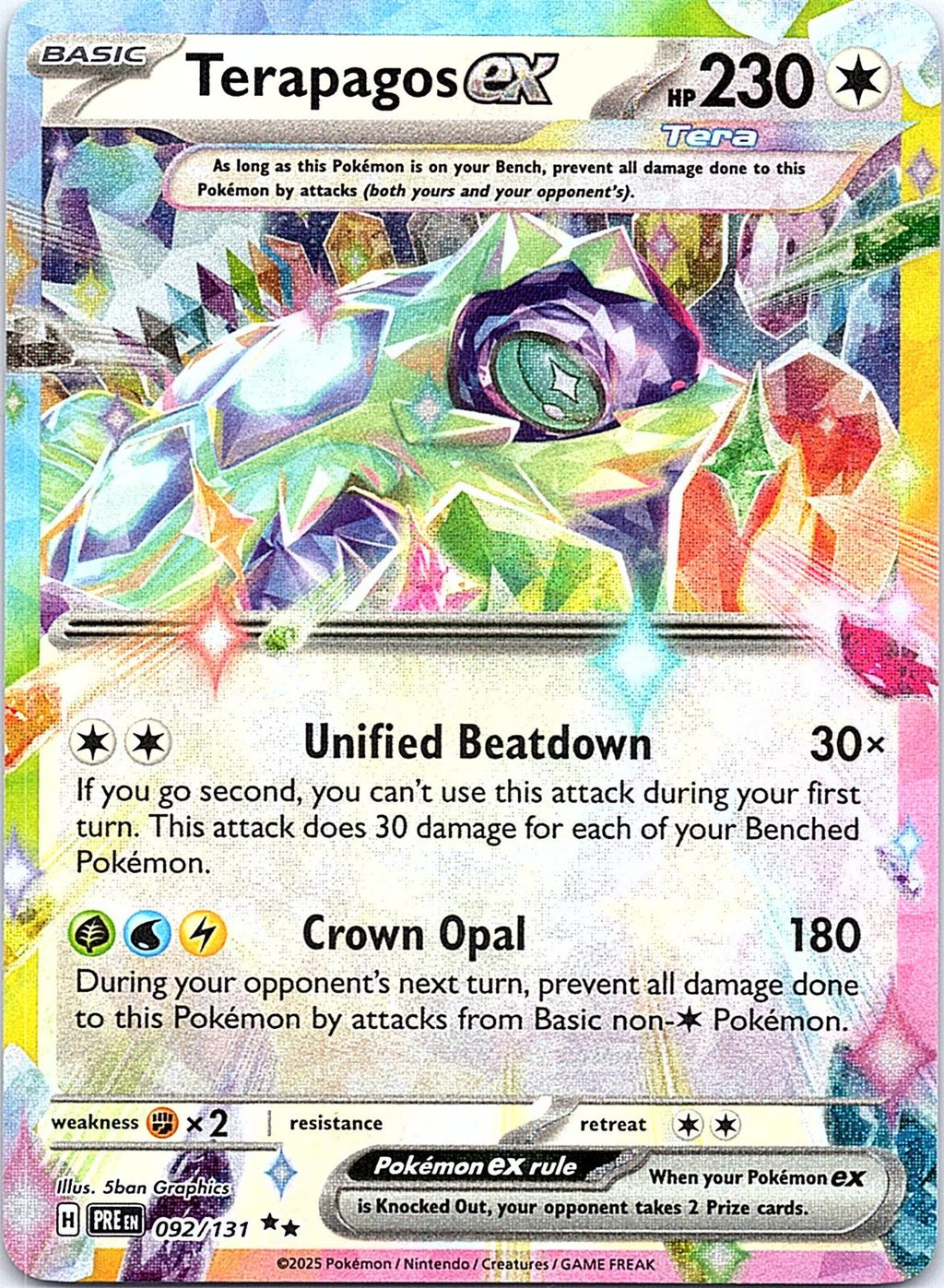 Terapagos ex 092/131 Holo Double Rare Prismatic Evolutions Pokemon Near Mint