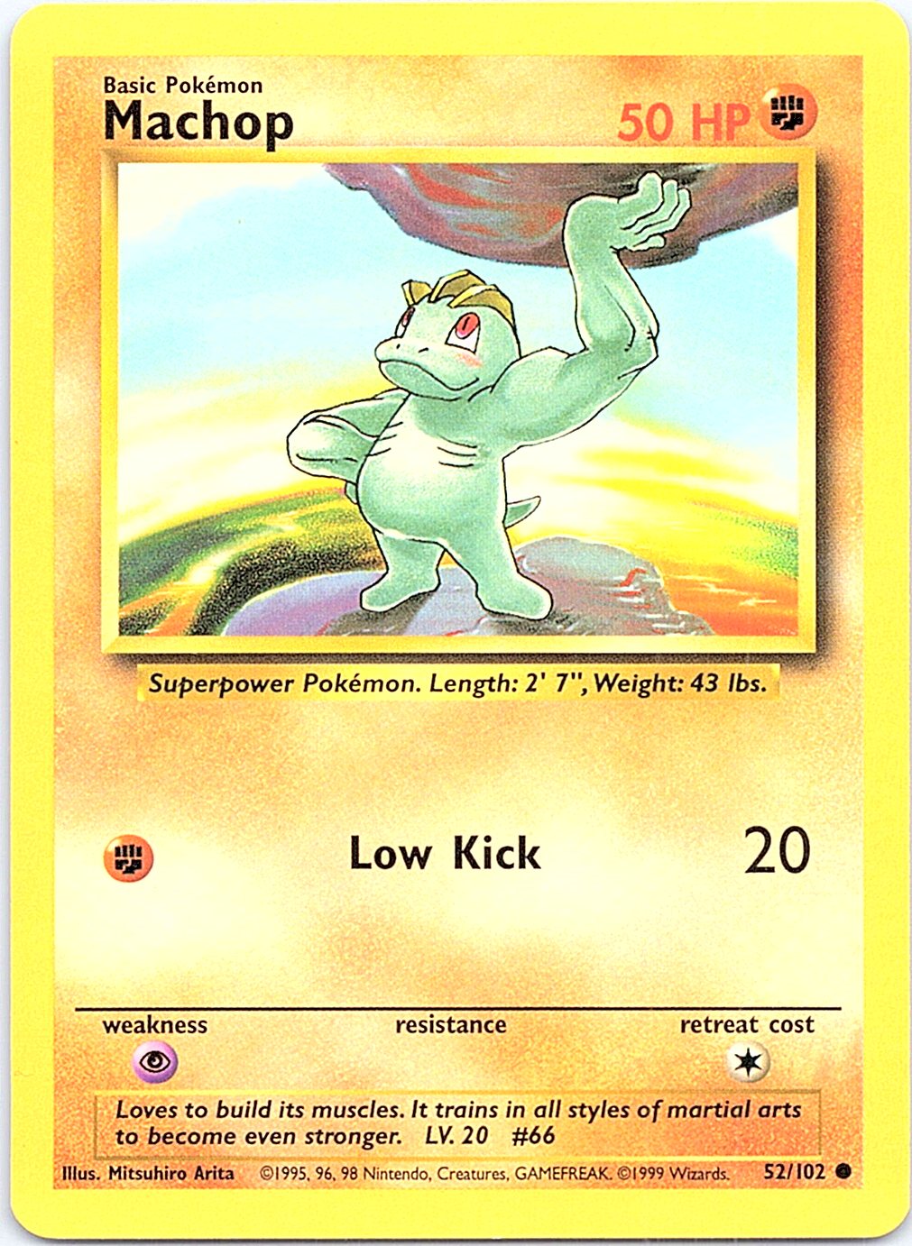Machop 52/102 Common Base Set Unlimited Pokemon Heavily Played