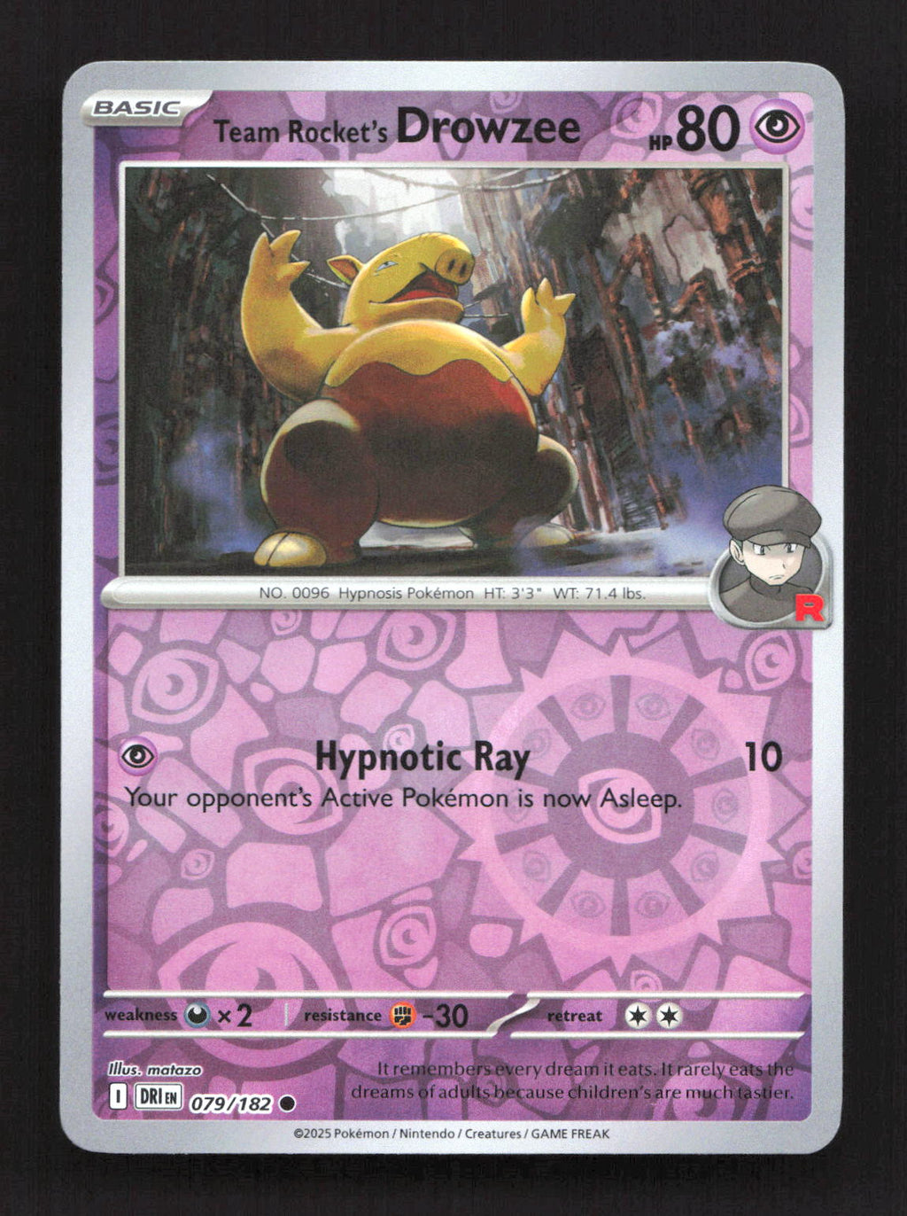 Team Rocket's Drowzee 079/182 Common Destined Rivals Pokemon Reverse Holo NM