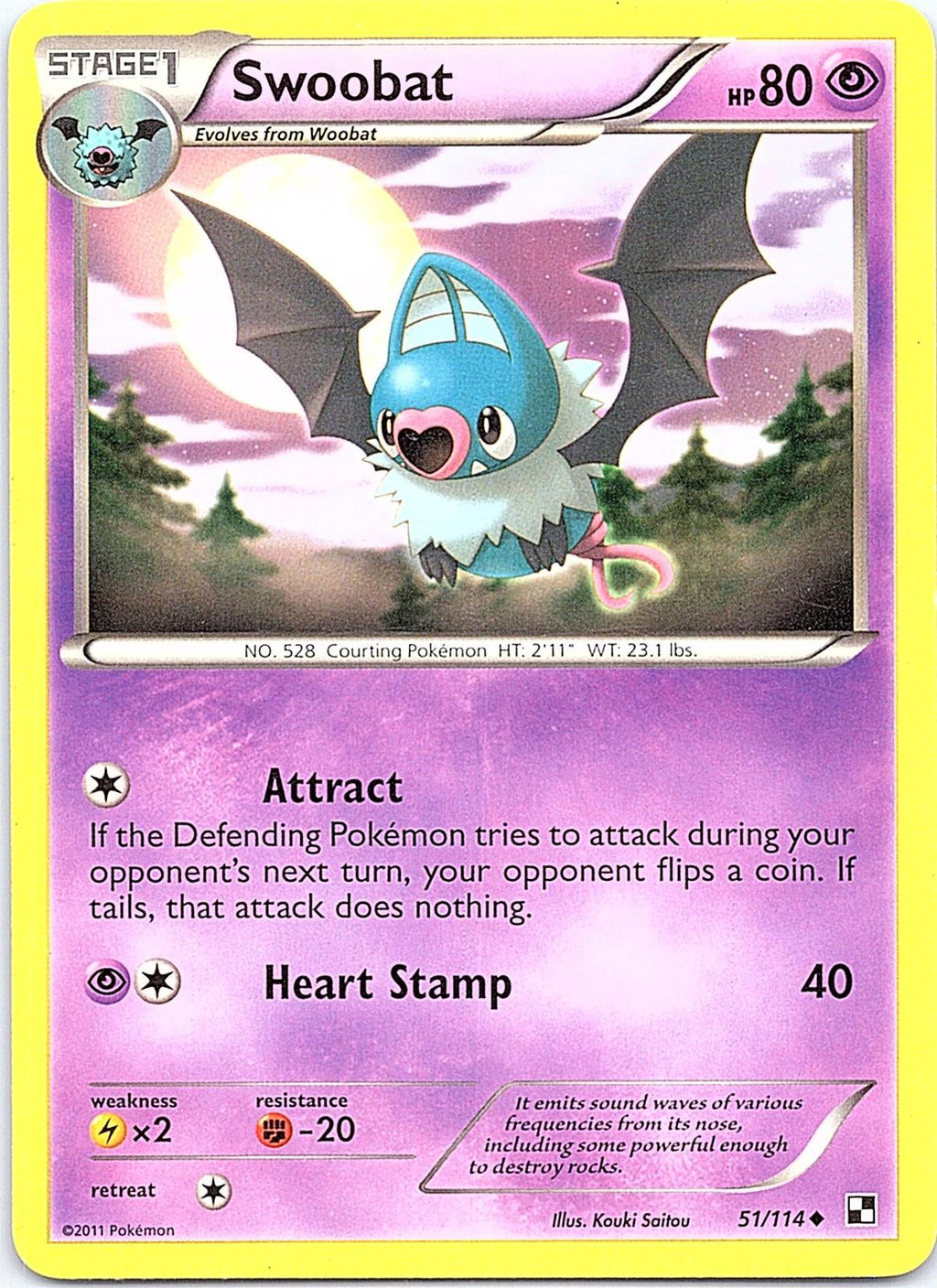 Swoobat 51/114 Uncommon Black & White Pokemon Lightly Played