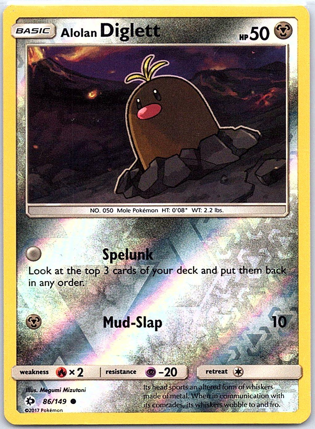 Alolan Diglett 86/149 Common SM Base Set Pokemon Reverse Holo Moderately Played
