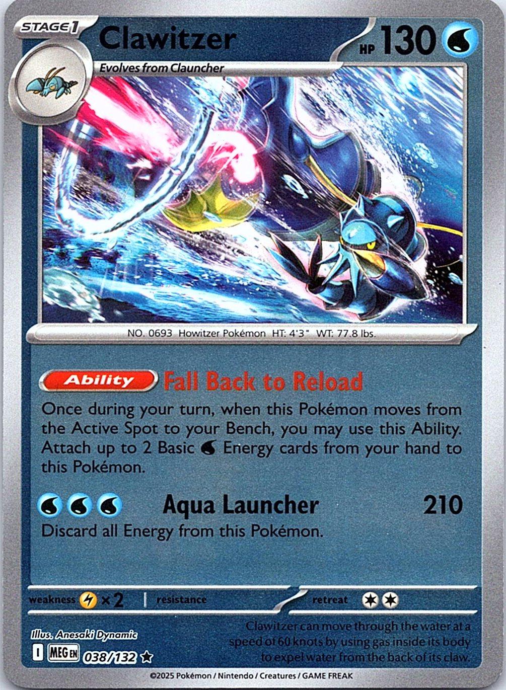 Clawitzer 038/132 Rare Mega Evolution Pokemon Reverse Holo Near Mint