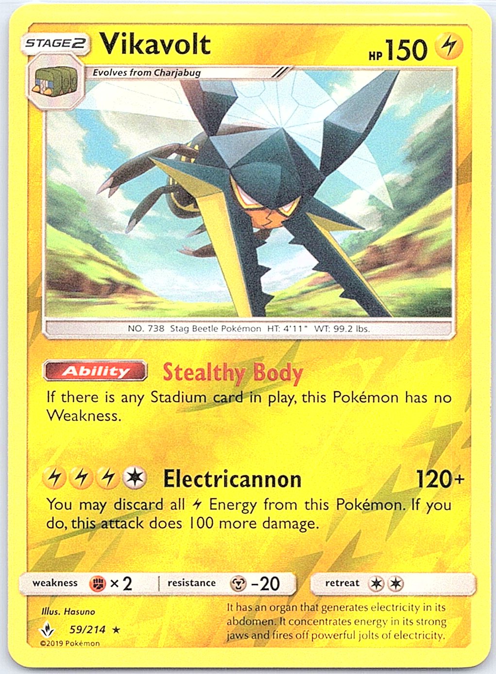 Vikavolt 59/214 Rare Unbroken Bonds Pokemon Reverse Holo Lightly Played