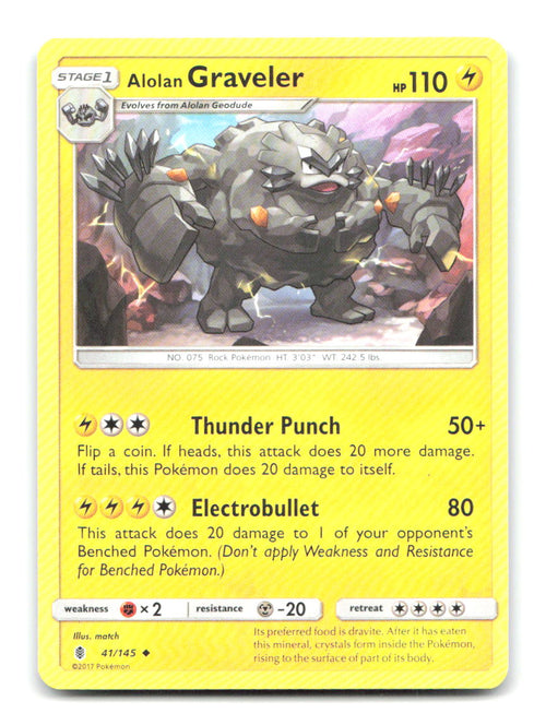 Alolan Graveler 41/145 Uncommon Guardians Rising Pokemon Near Mint