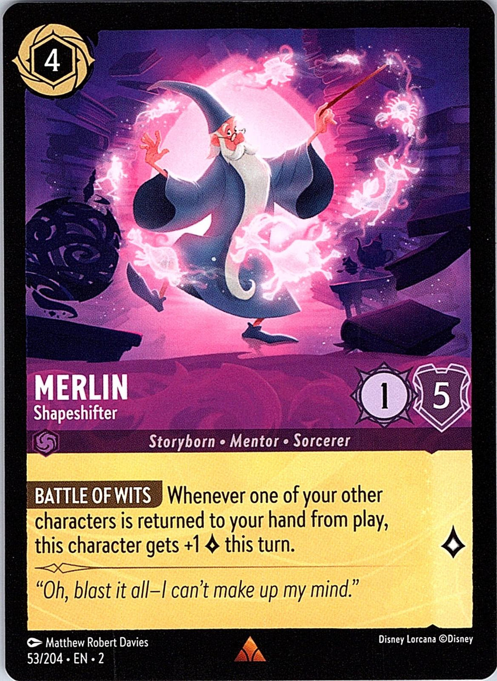 Merlin - Shapeshifter 53/204 Rare Rise of the Floodborn Lorcana Near Mint