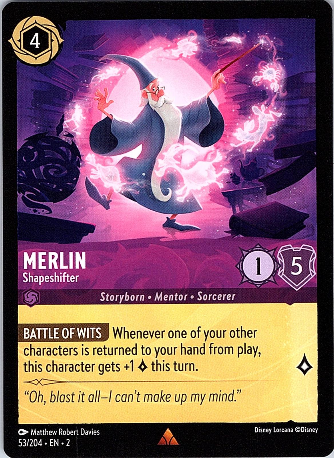 Merlin - Shapeshifter 53/204 Rare Rise of the Floodborn Lorcana Near Mint