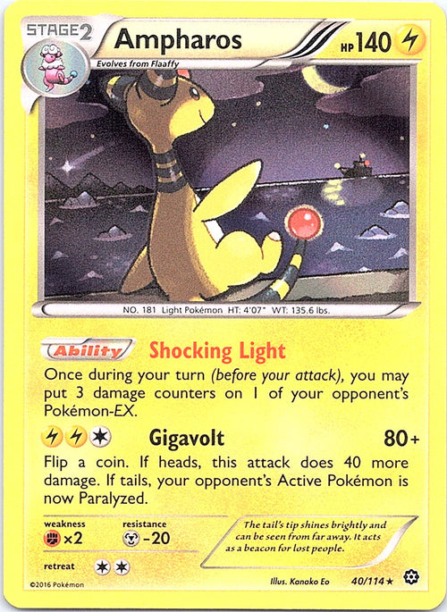 Ampharos 40/114 Holo Rare Steam Siege Pokemon Near Mint