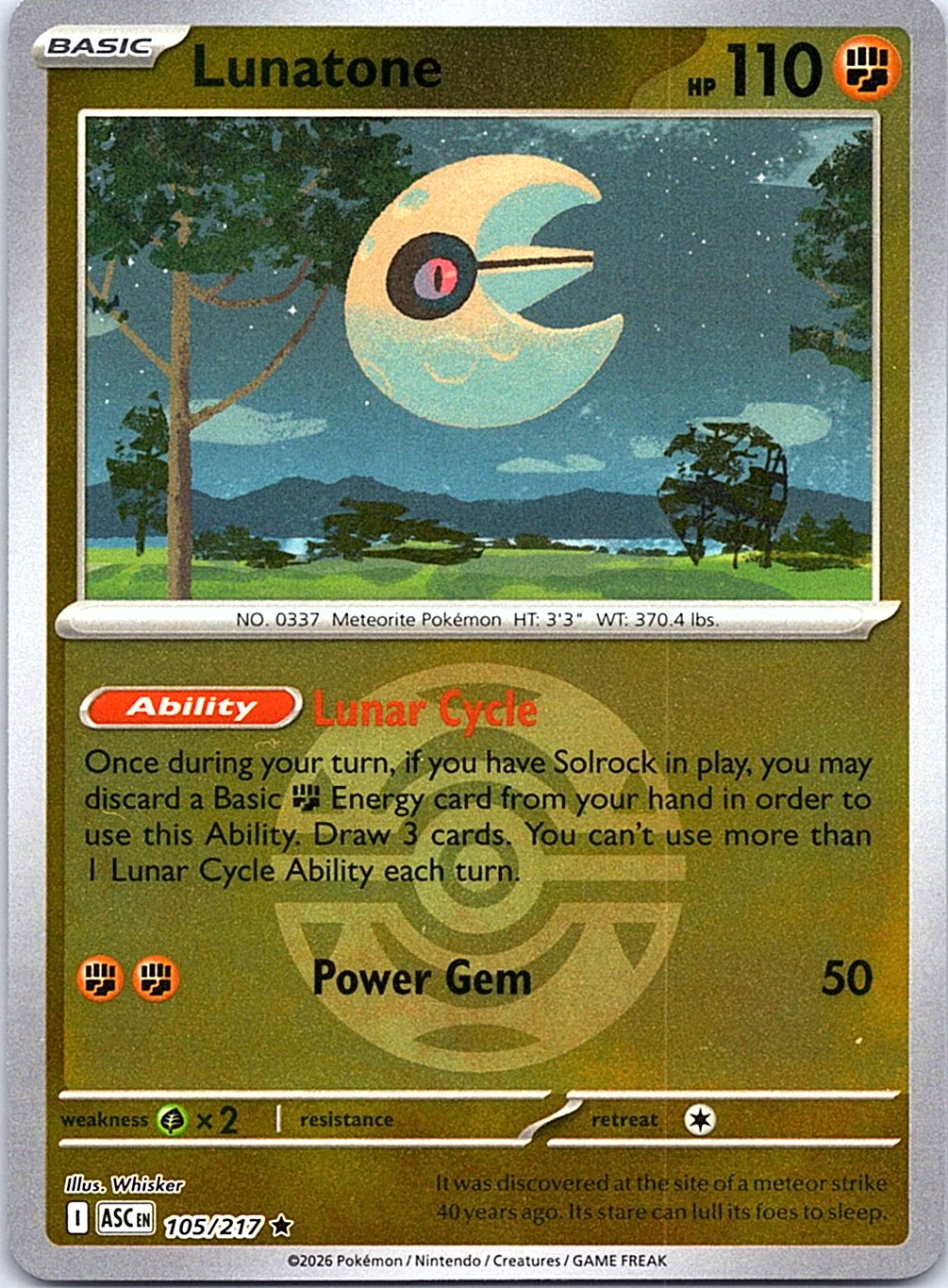 Lunatone (Dusk Ball) 105/217 Rare Ascended Heroes Pokemon Reverse Holo Near Mint