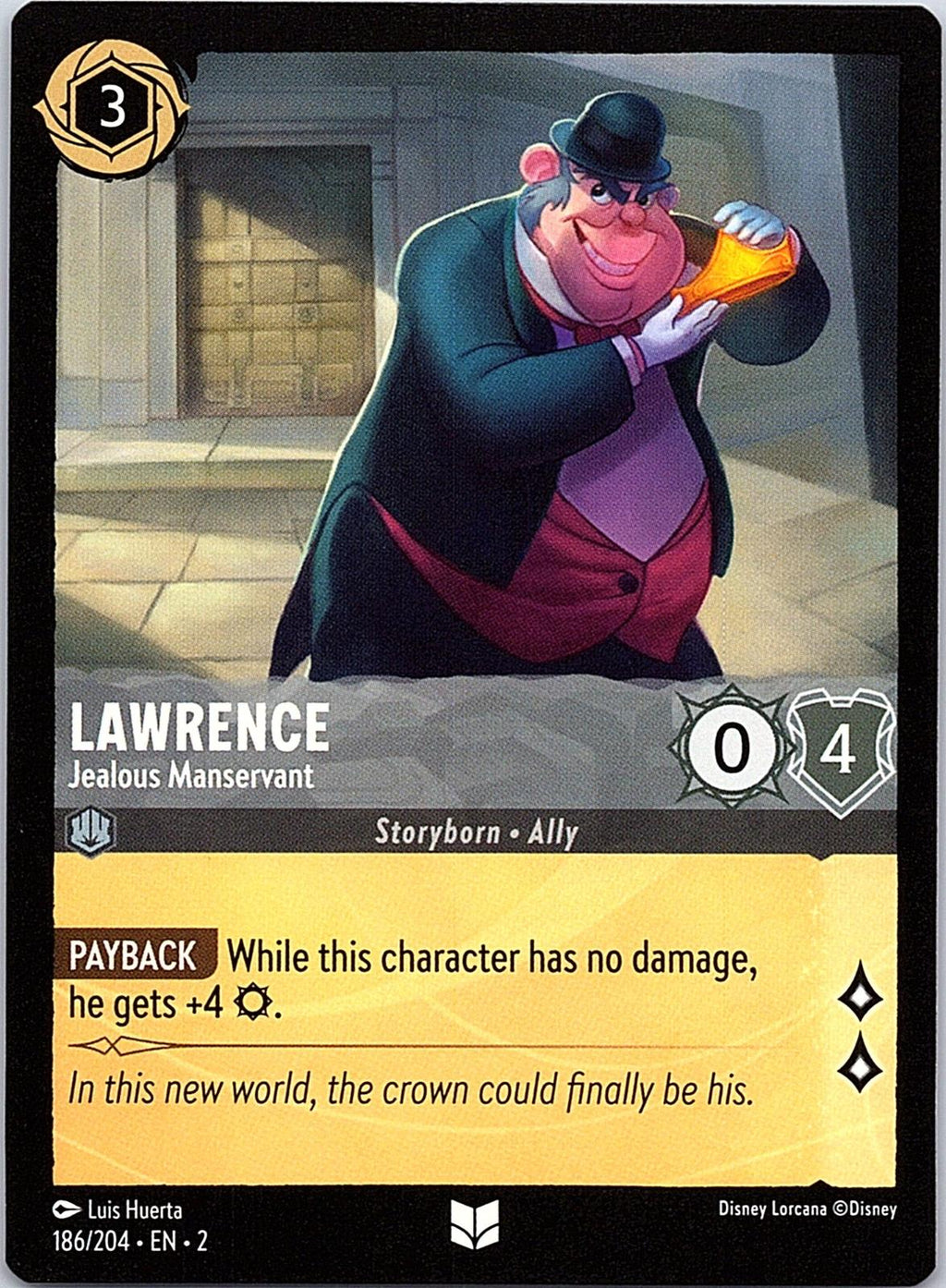 Lawrence - Jealous Manservant 186/204 Uncommon Rise of the Floodborn Lorcana NM