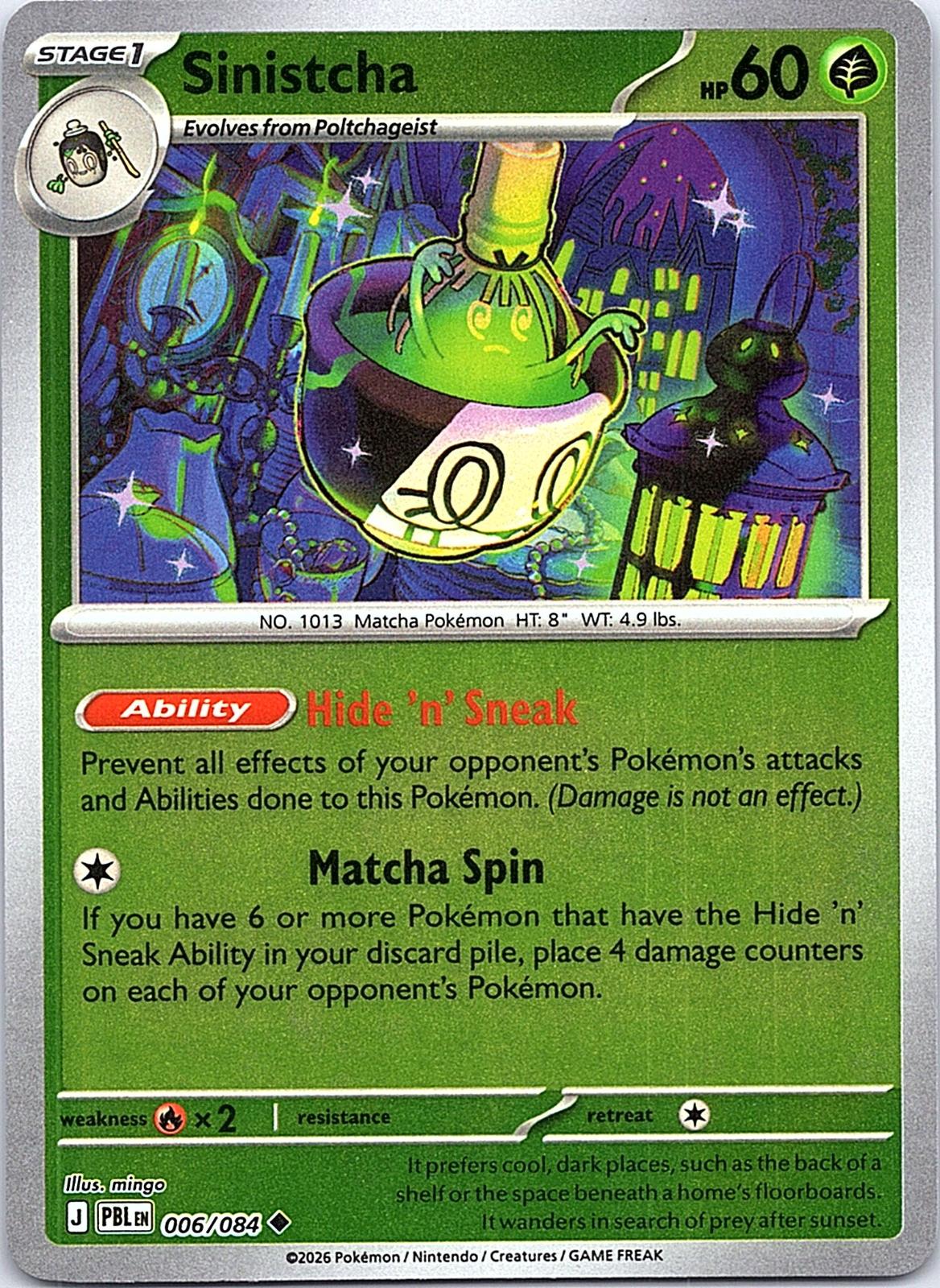 Sinistcha 006/084 Uncommon Pitch Black Pokemon Reverse Holo Near Mint